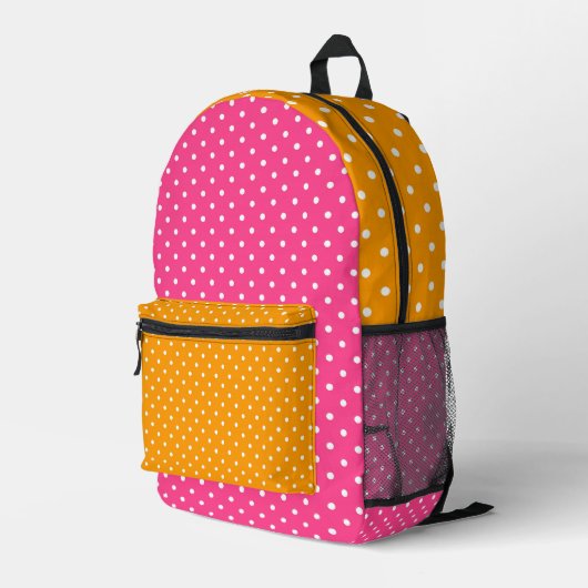 Kinder Pink Yellow Polka Dots Bedruckter Rucksack (Rückseitige Ecke Rechts)