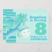 Kinder Pony Trekking 8 Geburtstag Aqua Geburtstag  Einladung (Vorne/Hinten)