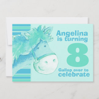 Kinder Pony Trekking 8 Geburtstag Aqua Geburtstag  Einladung