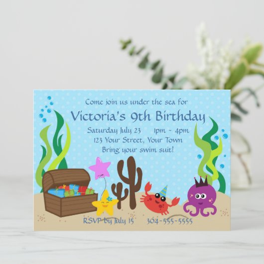 Kinder Pool Geburtstagsparty Einladung (Stehend Vorderseite)