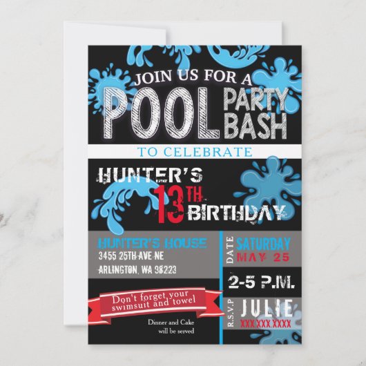 Kinder Pool Party Bash Geburtstag Einladung (Vorderseite)