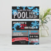 Kinder Pool Party Bash Geburtstag Einladung (Stehend Vorderseite)
