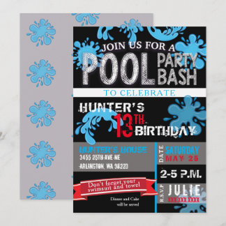 Kinder Pool Party Bash Geburtstag Einladung