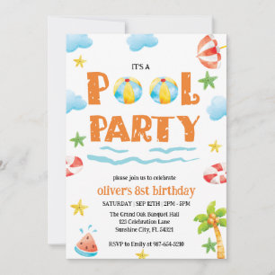 Kinder Pool Party, schwimmende Party Einladung