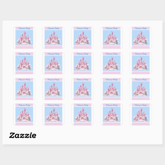 Kinder Princess Party Square Sticker (Blatt)