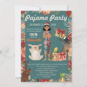 Kinder-Pyjama-Party Weihnachtsfeier Kuscheltiere Einladung