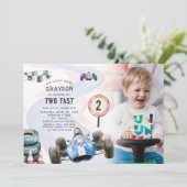Kinder Race Car 2. Geburtstag Party Foto Einladung (Stehend Vorderseite)