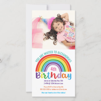Kinder Rainbow Birthday Custom Foto Einladung