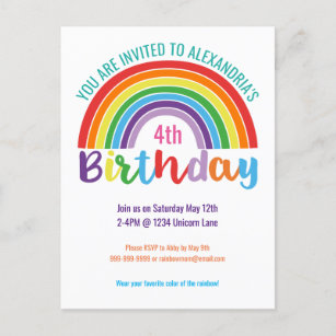 Kinder Rainbow Birthday Party Hübsch Einladungspostkarte