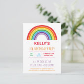 Kinder Rainbow Birthday Party Hübsch Einladungspostkarte (Stehend Vorderseite)