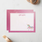 Kinder Rainbow Unicorn Personalisiert Mitteilungskarte (Vorderseite/Rückseite Beispiel)