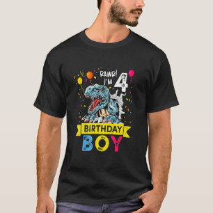 Kinder Rawr Ich bin 4 Jahre alt 4. Geburtstag Jung T-Shirt