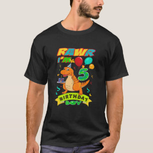 Kinder Rawr ich bin 5. Geburtstag Junge Dino Rex 5 T-Shirt