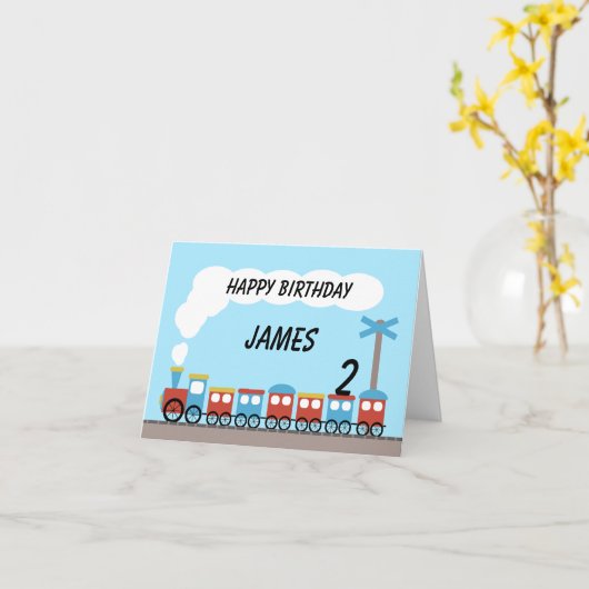 Kinder Red Blue Train Geburtskarte Karte (Gelbe Blume)