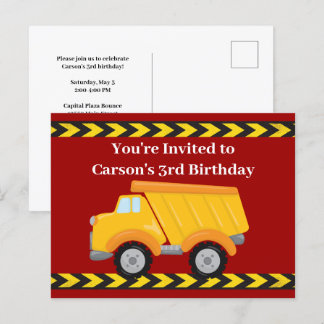 Kinder Red Dump Truck Boys Geburtstagsparty Einladungspostkarte