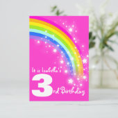 Kinder Regenbogen 3. Geburtstag rosa Geburtstag ei Einladung (Stehend Vorderseite)