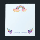 Kinder Regenbogen | Name hinzufügen Notizblock<br><div class="desc">Dies ist eine Aquarellabbildungen eines Regenbogens,  der aus Wolken und Herzen kommt. Sie können Ihren Namen am Ende dieses Produktes drucken lassen. Der Text ist bearbeitbar. Sehr personalisiert für Kinder,  die in der Schule arbeiten!</div>
