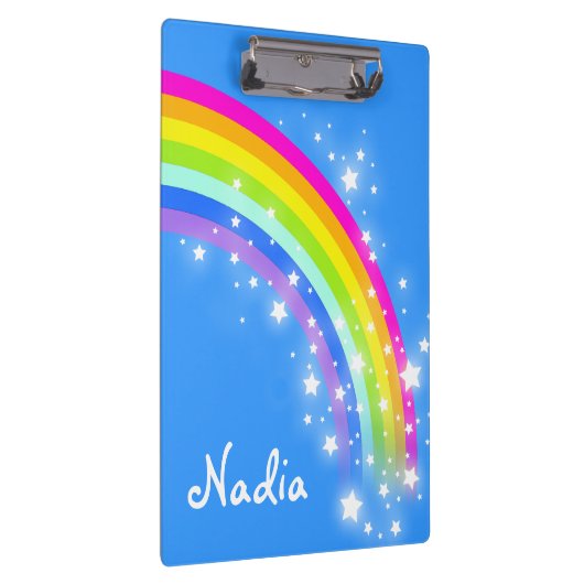 Kinder Regenbogensterne Himmel blau genannt Clipbo Klemmbrett (Rechts)