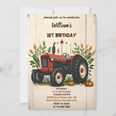 Kinder Retroboy cool Traktor 1. Geburtstag Einladung (Vorderseite)