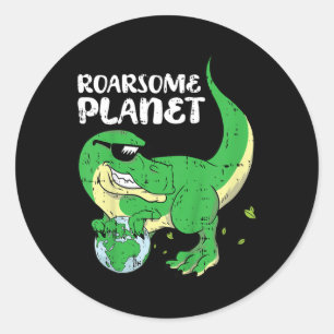 Kinder Roaring Planet Earth Day Environmental Dino Runder Aufkleber