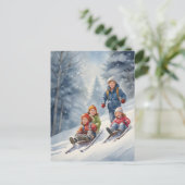 Kinder Rodelbahn Winterlandschaft Postkarte (Stehend Vorderseite)