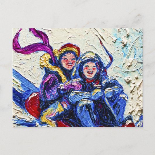 Kinder Rodeln Postkarte (Vorderseite)