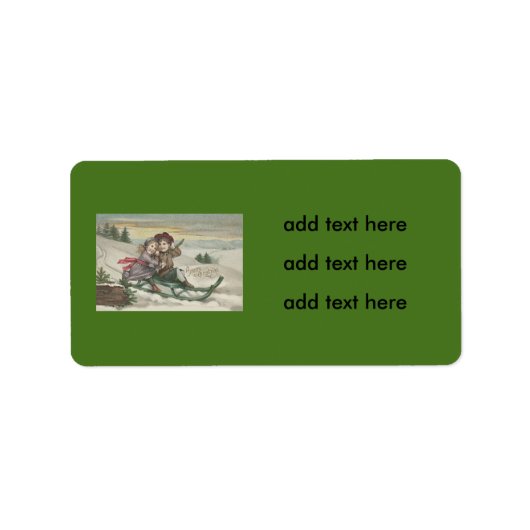 Kinder Rodeln Weihnachtsschnee Winter Adressaufkleber (Vorne)