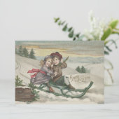 Kinder Rodeln Weihnachtsschnee Winter Einladung (Stehend Vorderseite)