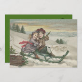 Kinder Rodeln Weihnachtsschnee Winter Einladung (Vorne/Hinten)