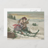 Kinder Rodeln Weihnachtsschnee Winter Feiertagspostkarte (Vorne/Hinten)