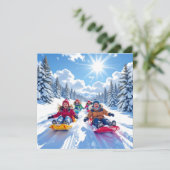 Kinder Rodeln Winter Personalisiert Weihnachten Karte (Stehend Vorderseite)