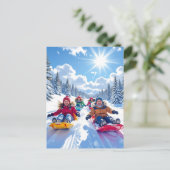 Kinder Rodeln Winter Personalisiert Weihnachten Postkarte (Stehend Vorderseite)
