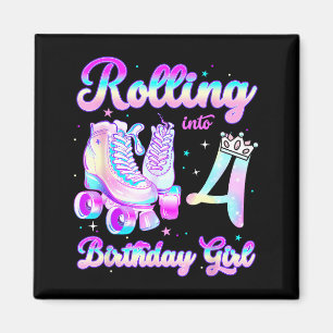 Kinder rollen in 4 Rollschuhfahren 4. Geburtstag G Magnet