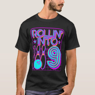 Kinder Rollin in 9 Bowling Retro Bowler 9. Geburts T-Shirt