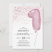 Kinder Rosa 1. Ballon Geburtstag Einladung (Vorderseite)