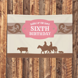 Kinder Rosa/Braun Western Thema Geburtstagsparty Banner
