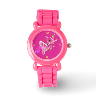 Kinder Rosa Glitzer Strap Niedlich Winged Unicorn  Armbanduhr