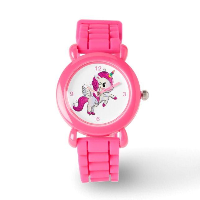 Kinder Rosa Glitzer Strap Niedlich Winged Unicorn  Armbanduhr (Vorderseite)