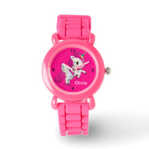 Kinder Rosa Glitzer Strap Niedlich Winged Unicorn  Armbanduhr