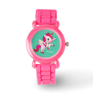 Kinder Rosa Glitzer Strap Niedlich Winged Unicorn  Armbanduhr