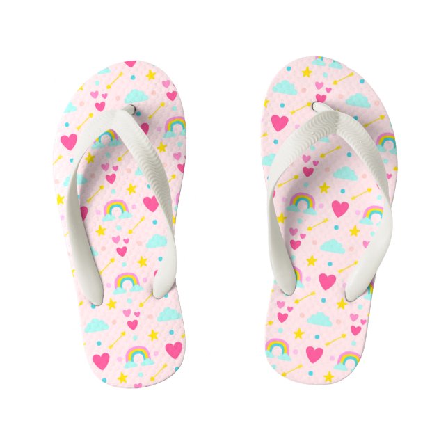 Kinder Rosa Regenbogen Gemustert Flip Flops Kinderbadesandalen (Fußbett)