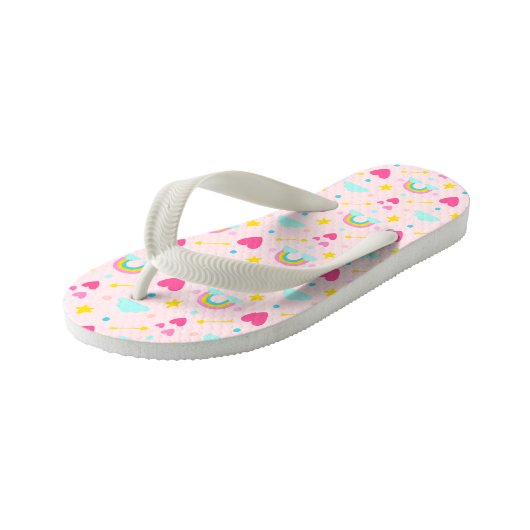 Kinder Rosa Regenbogen Gemustert Flip Flops Kinderbadesandalen (Schrägansicht)