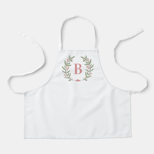 Kinder Rosa und grüne Blütenmonogramm Schürze (Vorderseite)
