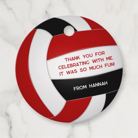 Kinder Rote Volleyball Geburtstagsparty Geschenkanhänger (Vorderseite)