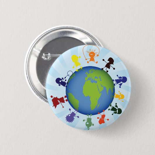 Kinder rund um den Globus Button (Vorne & Hinten)