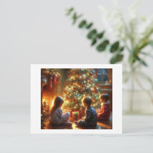 Kinder rund um den Weihnachtsbaum, Postkarte (Stehend Vorderseite)