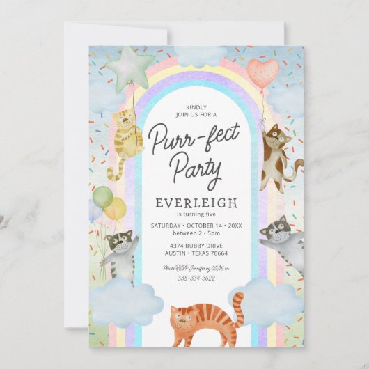 Kinder säubern Katzen Geburtstag Einladung (Vorderseite)