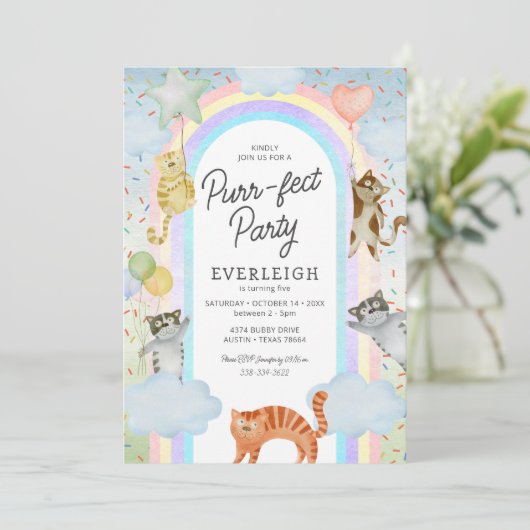 Kinder säubern Katzen Geburtstag Einladung (Stehend Vorderseite)