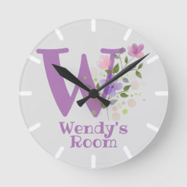 Kinder Schlafzimmeruhr mit Name & Anfangsbuchstabe Runde Wanduhr