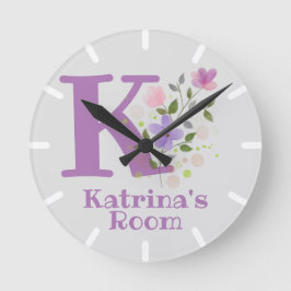 Kinder Schlafzimmeruhr mit Name & Anfangsbuchstabe Runde Wanduhr
